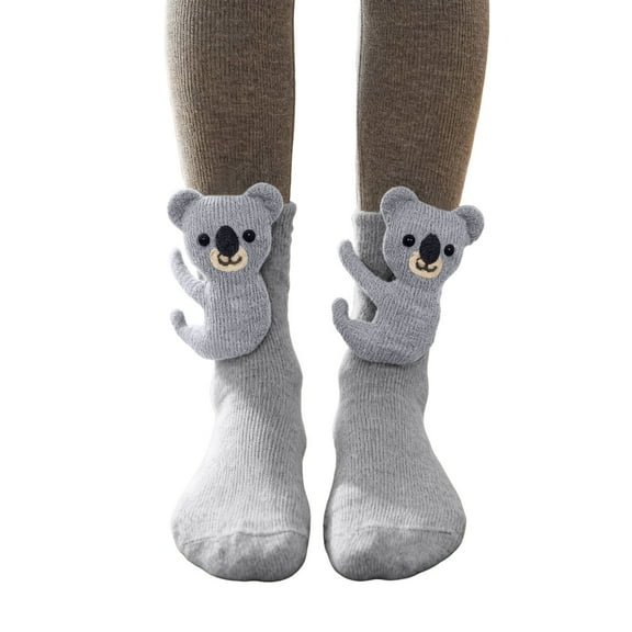 3D Knit Animal Socks Fall Winter Novelty Animal Socks Hug Socks Hand Crocheted Thickened Warm Socks Unisex Double Layer Cotton Funny Christmas Socks Gifts For Men Womens Grey