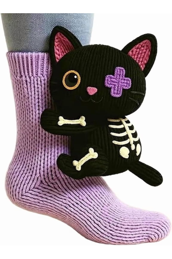 3D Knit Animal Socks, Funny Novelty Christmas Floor Socks, Cute 3D Panda Black Cat Koala Capybara Raccoon Sloth Cow Animals Crochet Knit Sock