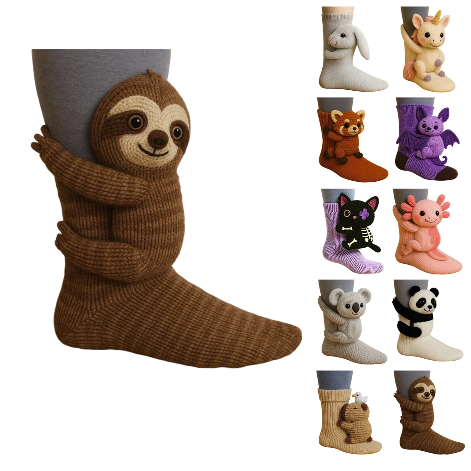 Chaussettes Animaux 3D En Coton – Modèles Requin, Crocodile, Renard – Double Couche Chaude Pour L'hiver – Fait Main Pour Femmes Et Hommes - 8