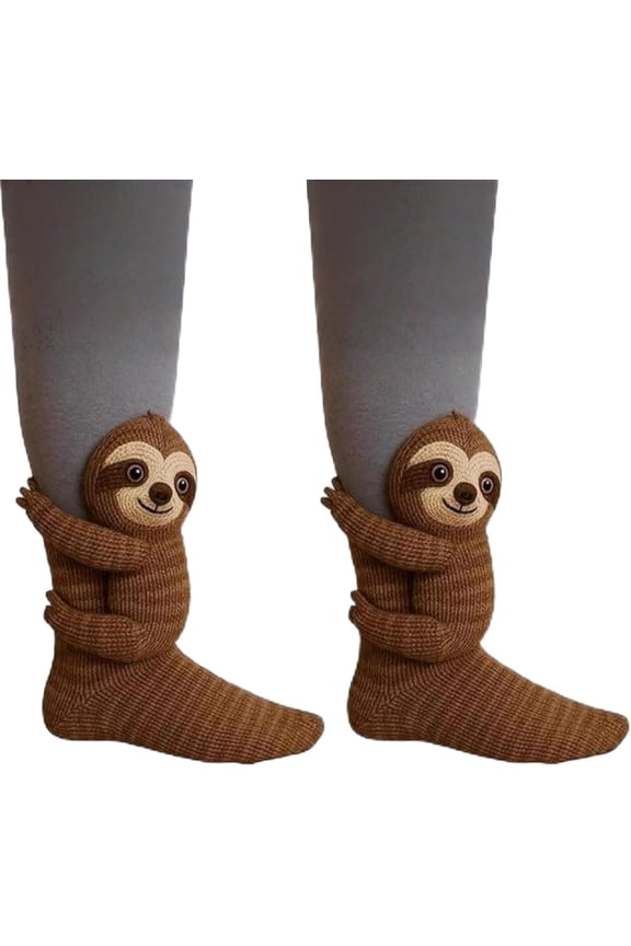 3D Knit Animal Socks Hand Crocheted Sloth Socks - Novelty Animal Hug Sock Funny Christmas Fuzzy Sock for Women, Kids (Sloth)