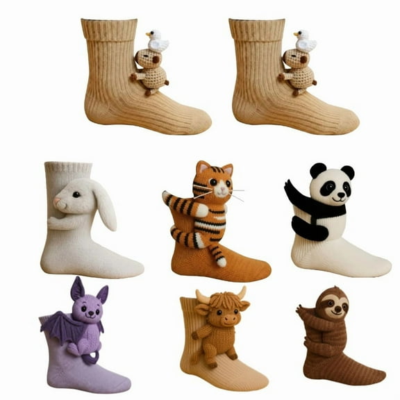 3D Knit Animal Socks, Hand Crocheted Soft Breathable Cotton Novelty Socks, Breathable Comfort for Men & Women