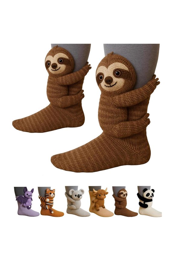 3D Knit Animal Socks, Handmade Funny Warm And Soft Long Sloth Socks, Funny Double-Layer Warmth Christmas Sock
