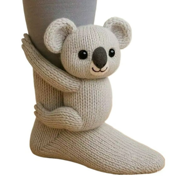 3D Knit Animal Socks,Knit Animal Hug Socks,Winter Warm Thick Funny Christmas Socks Gifts for Women Men,Free size,Koala