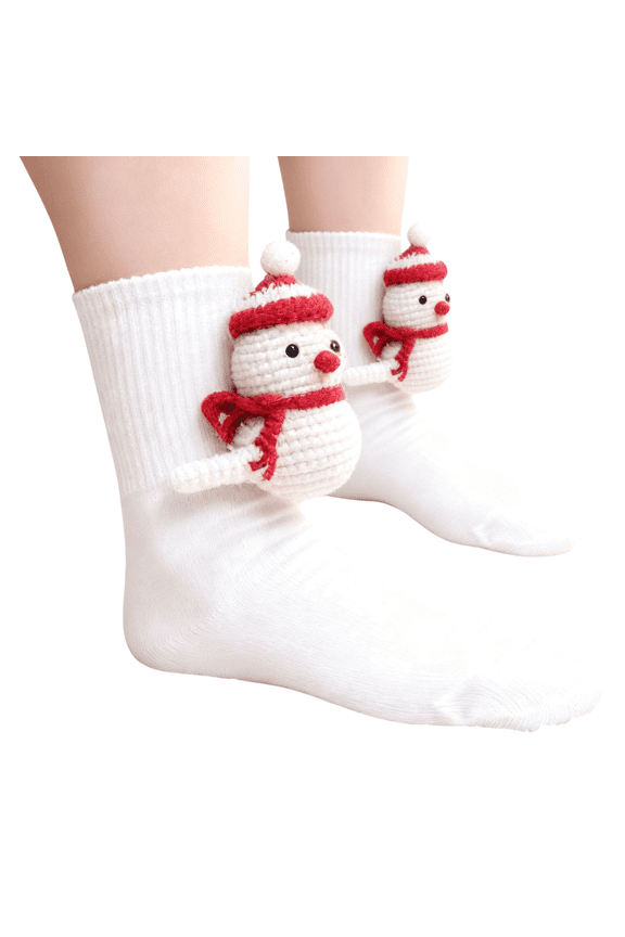 3D Knit Animal Socks Novelty Animal Hug Sock Hand Crocheted Warm Socks Funny Christmas Compression Socks Gifts for Women (Snowman, 1 Pair)