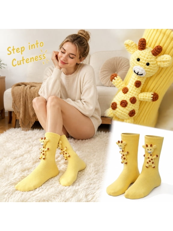 3D Knit Animal Socks, Novelty Cute Handmade Cotton Animal Socks for Winter Unisex Thickened Warmful Animal-Themed Socks, Christmas Gift for Women Men