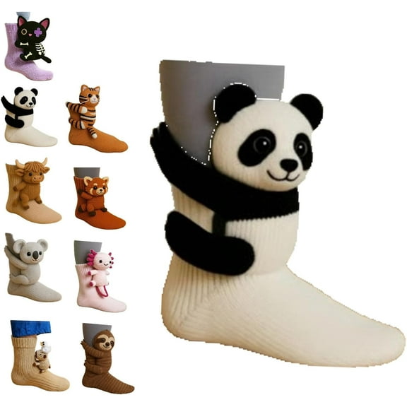 3D Knit Animal Socks Panda, Machine Washable Knit Socks for Men & Women, Various Animal Pattern designs, Winter Warm Style