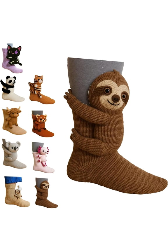 3D Knit Animal Socks Sloth, Machine Washable Knit Socks for Men & Women, Various Animal Pattern designs, Winter Warm Style