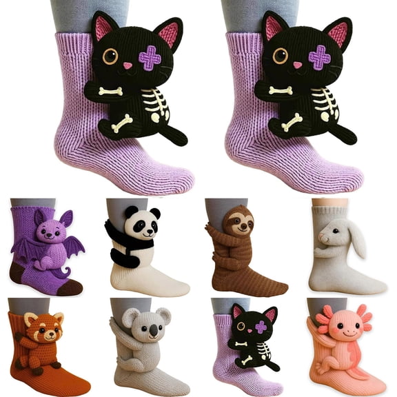3D Knit Animal Socks,Unisex Animal Socks Hand Crocheted, Double-layer cotton, Warm embrace,Fun & Adorable Christmas Gift, Cozy Fall & Winter