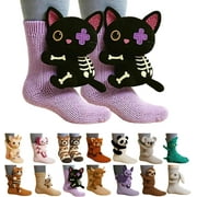 PIESSF 3D Knit Animal Socks for Unisex – Cute Cozy Hand-Crochet Floor Socks, 3D Funny Winter Warm Socks with Panda, Black Cat, Koala, Capybara, Raccoon, Sloth, Cow & More