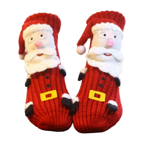3D Knit Animal Socks,Warm Non-Slip Christmas Socks,Soft Hand Crocheted Animal Socks, Double-layer Cotton (Santa Claus, 2 Pair)