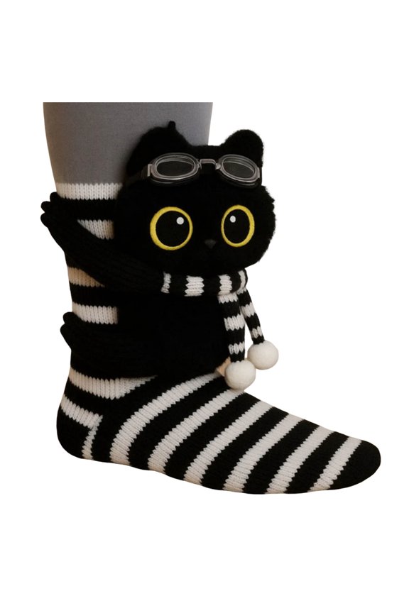 3D Knit Animal Socks,Warm Non-slip Christmas Socks,Soft Hand Crocheted Animal Socks, Double-Layer Cotton, 1 Pair, Style-d