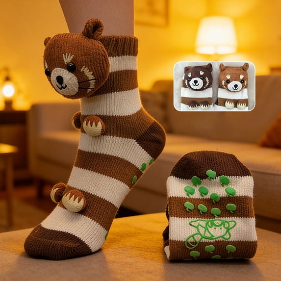 3D Knit Animal Socks for Kids,Bear Hug Animal Socks Attached for adult,Cute Stuffed Christmas Gift,Cozy Floor Sock,Kids Size