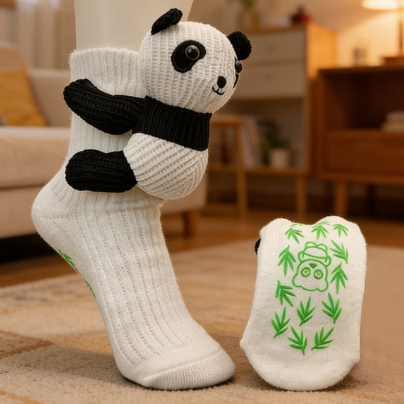 3D Knit Animal Socks for Kids,Panda Hug Animal Socks Attached for adult,Cute Stuffed Christmas Gift,Cozy Floor Sock,Kids Size