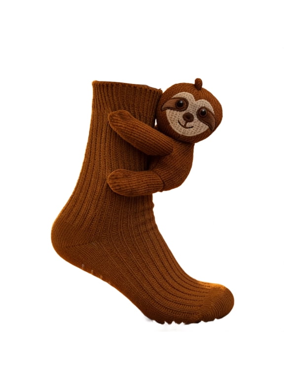 3D Knit Animal Socks for Kids,Sloth Hug Animal Socks Attached for Kids,Cute Stuffed Christmas Gift, Cozy Floor Sock
