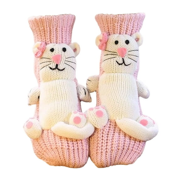 3D Knit Animal Socks for Women, Funny Hug Striking Animal Socks for Kids,Hand Crocheted Soft Breathable Cotton (Cat, 3 Pair)