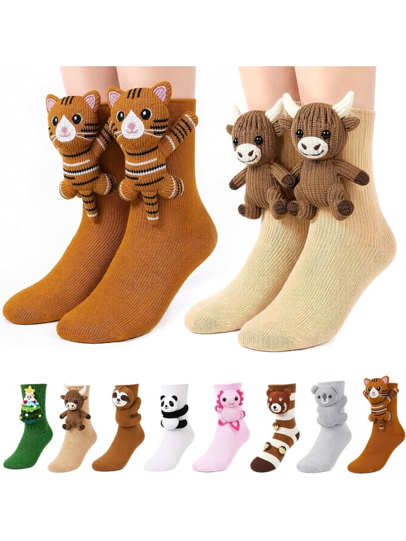 3D Knit Animal Socks for Women,Sloth Hug Animal Socks Attached for Kids,Cute Stuffed Christmas Gift, Cozy Floor Sock