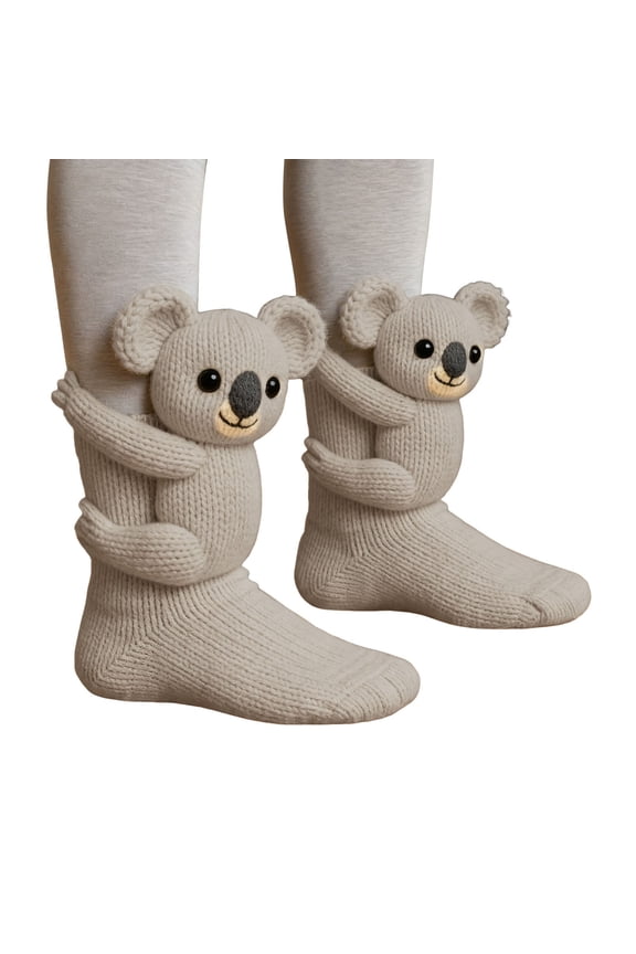 3D Knit Animal koala Socks for Women, Valentine's Socks Collection Fun Cute Plush Animals Hug Crew Socks, Long Stocking Socks for Valentine's Day Gifts Cozy Fall & Winter,One Size,3 Pair,Female