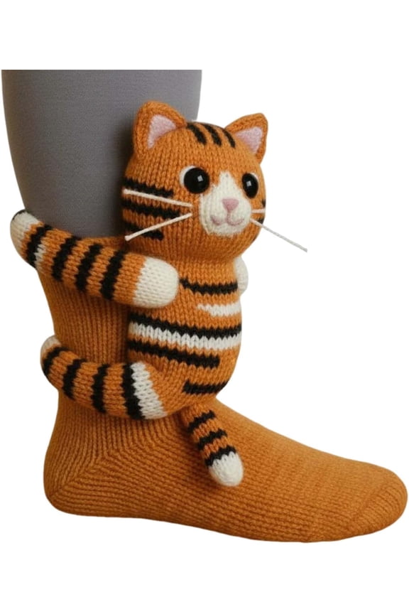 3D Knit Cat Animal Socks Funny Socks for Girls & Women - Christmas Gifts Croc Compression Socks