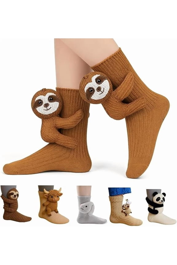 3D Knit Sloth Animal Socks, Fuzzy Warm Novelty Crew Socks for Women and Kids, Cozy Winter Holiday Gift (k)