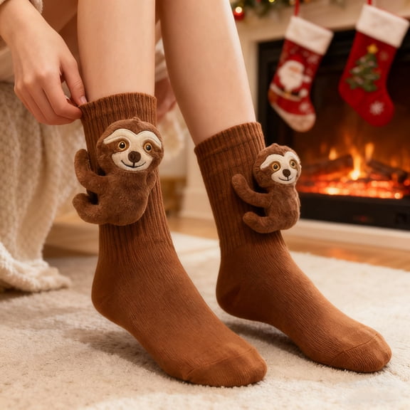 3D Knit Sloth Animal Socks for Women - 2025 Christmas Collection Cozy Plush Hug Crew Socks, Cute Novelty Gifts