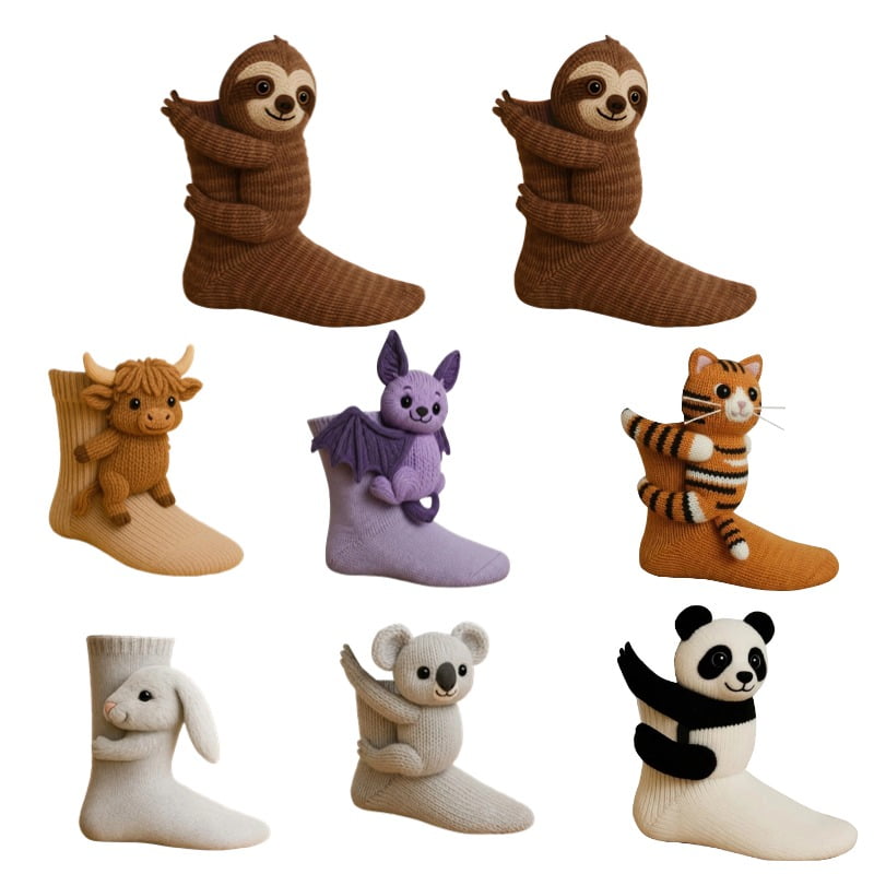 3D Knit Animal Socks, Animal Socks For Women, Hand Crocheted