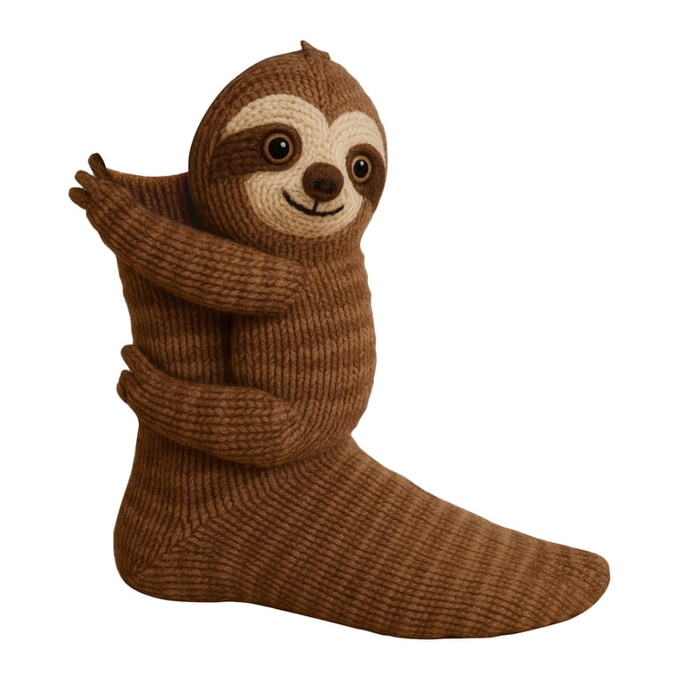 3D Knit Sloth Socks for Unisex, Cozy Cute Hand Crochet Knit Sock