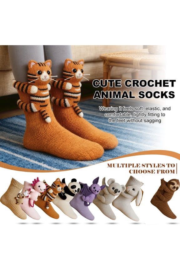 3D Knit Tiger Socks, Animal Socks Hand Crocheted, Double - layer cotton Warm Winter - Sock