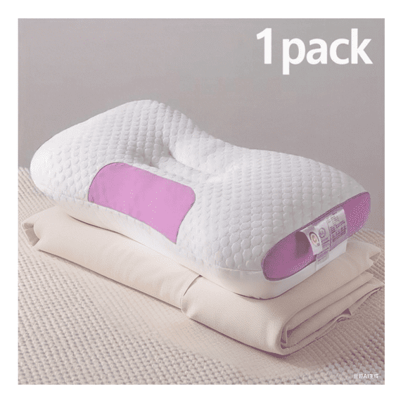 3D Knitted Cotton Massage Pillow - Neck & Back Support - Relieving Pain - Home, Office, Travel - Ergonomic Design - Breathable Cover