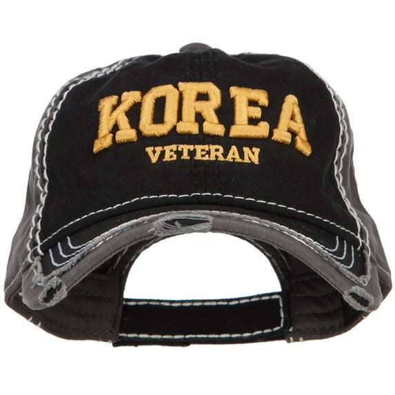 3D Korea Veteran Embroidered Vintage Frayed Cap - Black Charcoal OSFM