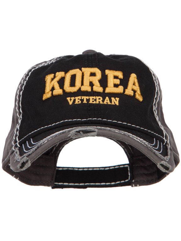 3D Korea Veteran Embroidered Vintage Frayed Cap - Black Charcoal OSFM
