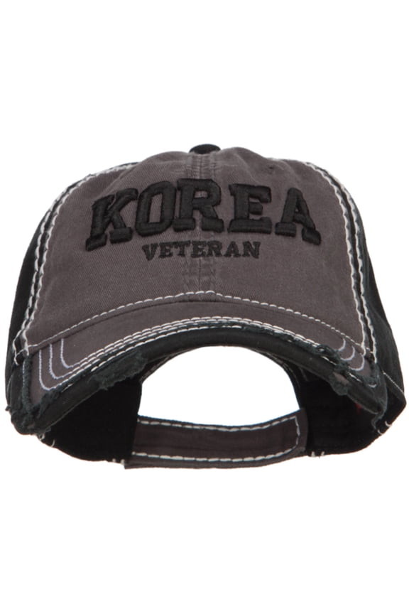 3D Korea Veteran Embroidered Vintage Frayed Cap - Charcoal OSFM