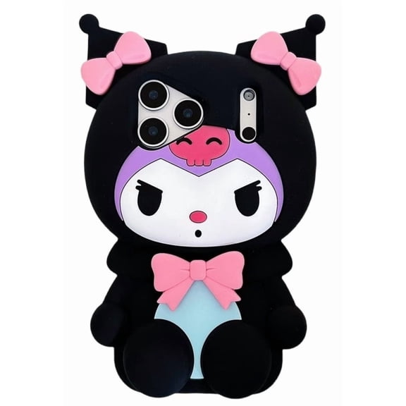 3D Kuromi Phone Case for iPhone 17 Pro Max 16 Plus 15 14 13, Cute Kawaii Soft Silicone Cartoon Case with Bow, Shockproof Protective Cover for Women Girls