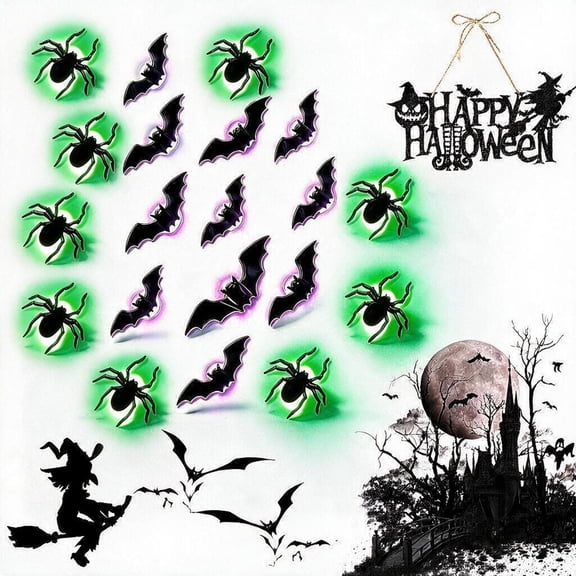 3D LED Bats Halloween Wall Decor, Spooky Glow 3D LED Bat Wall Decor, Removable PVC Lighted 3D Bat Stickers, Halloween Bats Wall Decor for Party Supplies, Bedroom Window Decorations