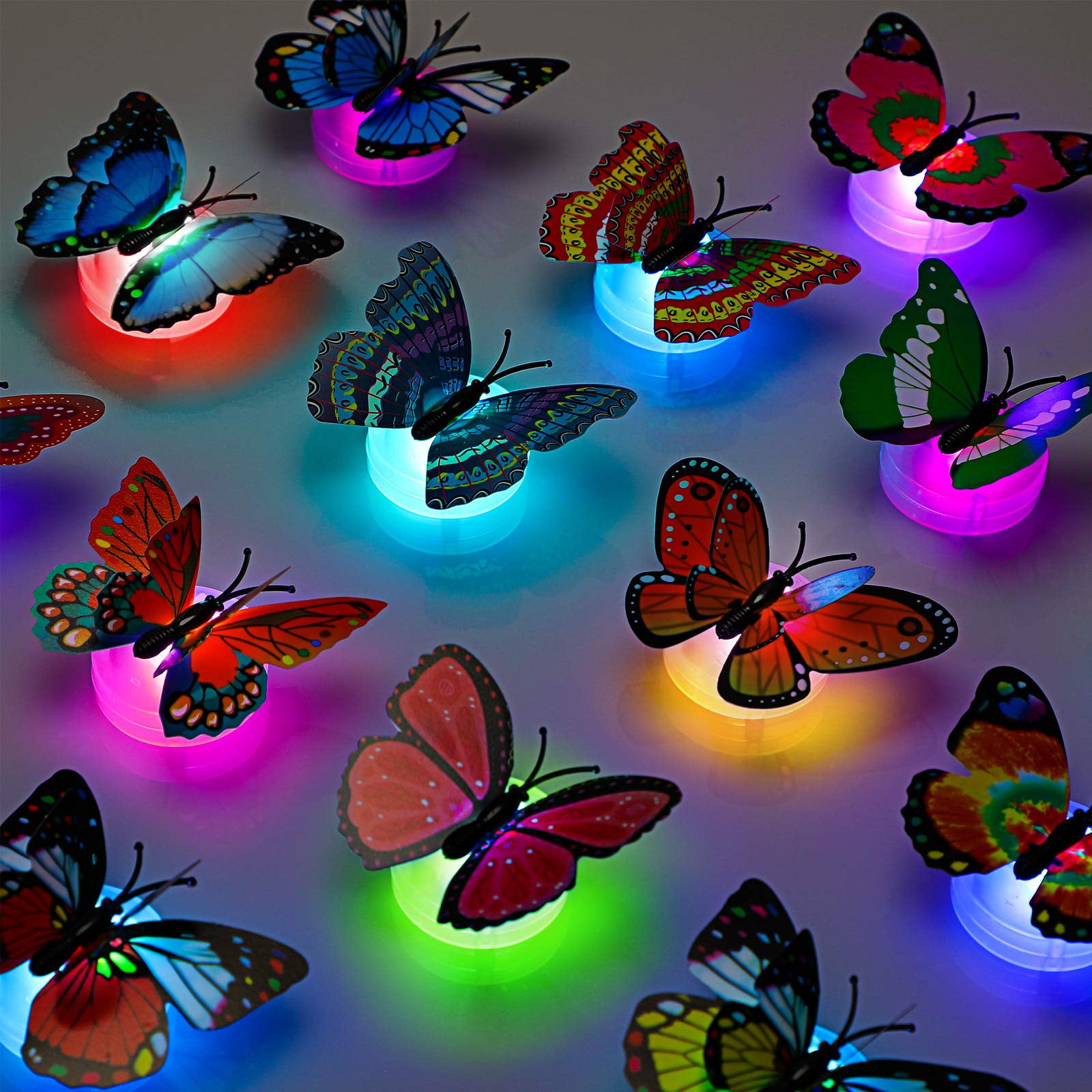 3D LED Butterfly Decoration Night Light Sticker Single and Double Wall Light for Garden Backyard Lawn Party Festive Party Nursery Bedroom Living Room (24)