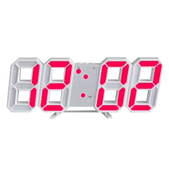 3D LED Digital Alarm Clock Desk Wall Clocks, Temperature, Nightlight, Silent Mode,red