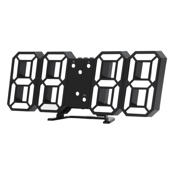 3D LED Digital Alarm Clock, Large Screen Intelligent Voice Control Wall Clock, Black Shell White Word, 9.45 inch