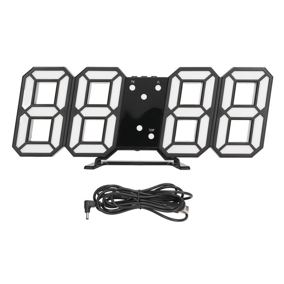 3D LED Digital Clock Intelligent Voice Control Time Date Temperature Display Automatic Brightness Adjustment Clock Black Shell Red Letters