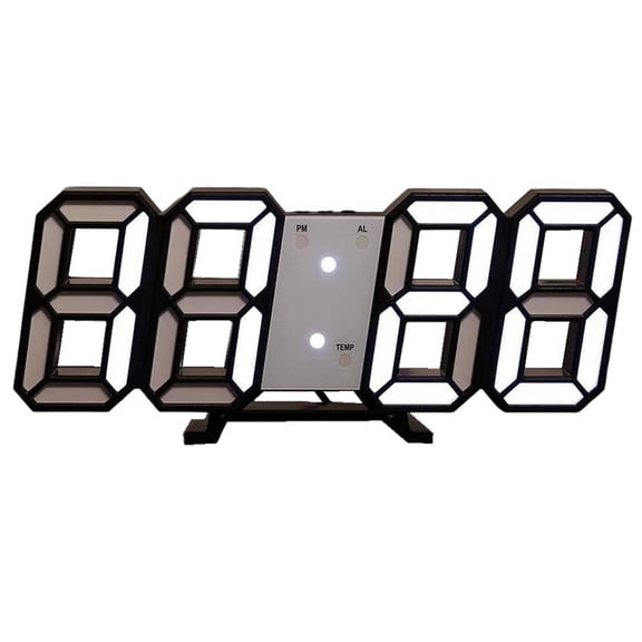 3D LED Digital Clock Luminous Wall Clock Multifunctional USB ,White