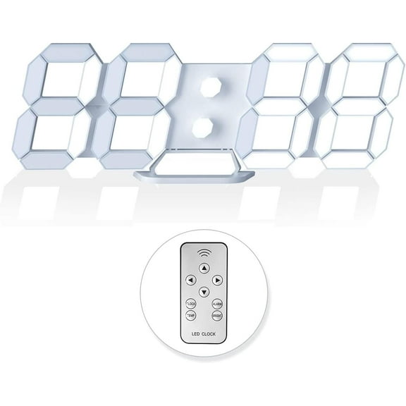 3D LED Digital Wall Clock/Desk Alarm Clock with Remote Control for Kitchen Bedroom Office, 9.7" Night Light Decor Adjust Brightness 12H/24H Time Date Temperature, Great Gift