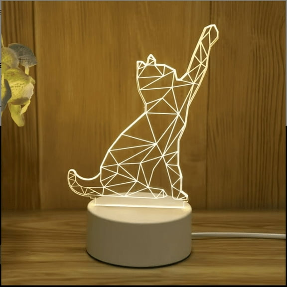 3D LED Geometric Cat Night Light Lamp