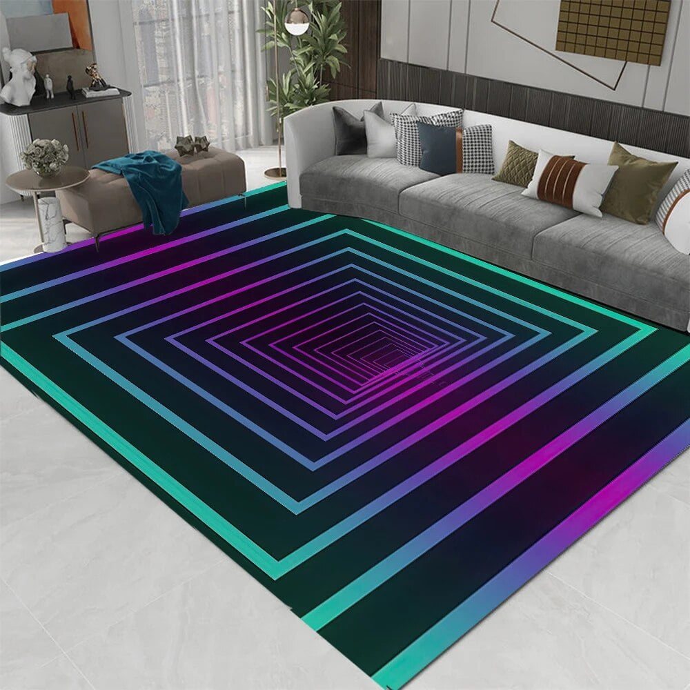 3D LED Lights Illusion Rug for Living Room Washable Floor Lounge Large