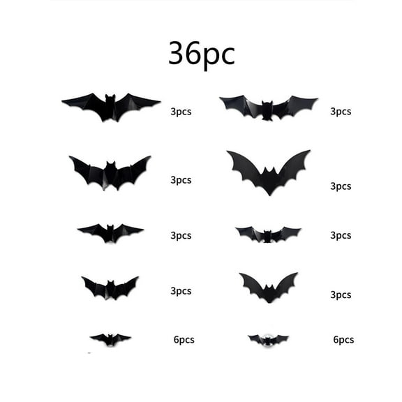 3D LED Luminous Bats Stickers for Halloween Decorations - 36PCS Waterproof Scary Wall Decals, DIY Home Window Decor, Removable Indoor Outdoor Decorations