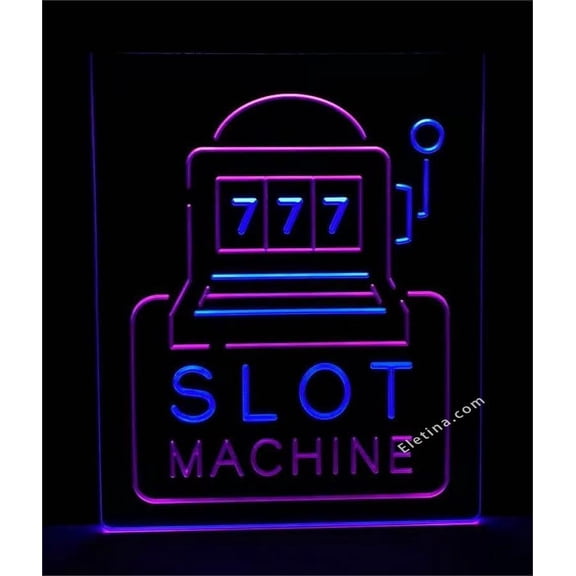 3D LED Neon Signs Bar Neon Light Sign Slot Machine Game Room Dual Color Led Red Blue Lamp Neon Like Signs For Wall Decor 16 x 12 In