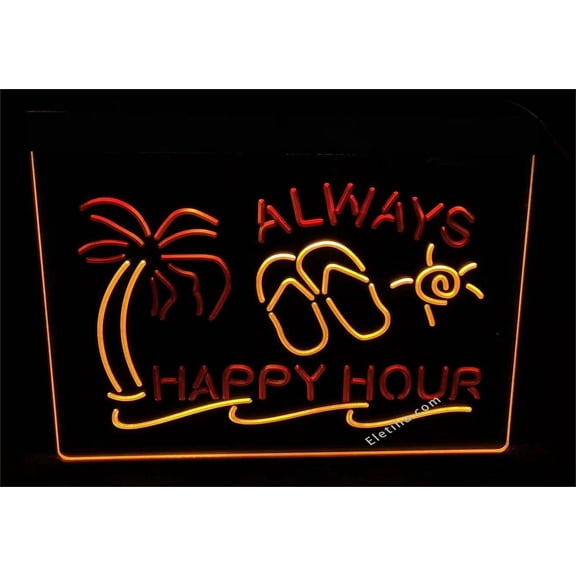 3D LED Neon Signs Bar Party Wedding Gift Custom Signs home decor Personalized Happy Hour Always. Beach Sun Palm Tree St6-i2530 Lamp Neon Like Led Signs For Wall Decor 16 x 12 In