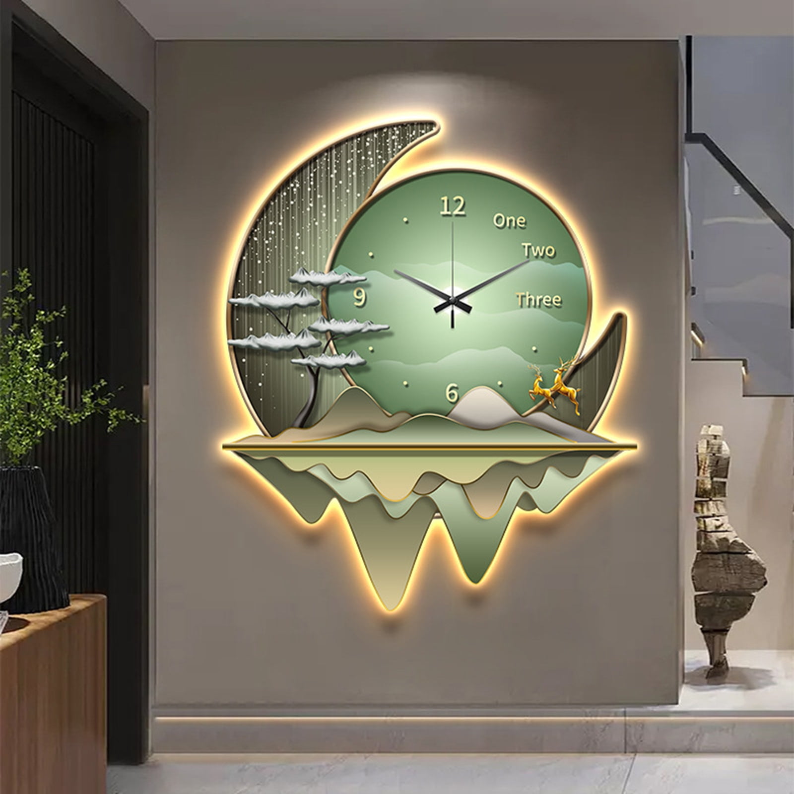 3D LED Wall Clock for Living Room,Large Gold Decorative Wall Clock with ...