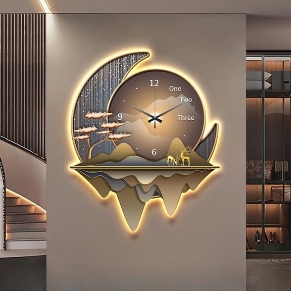 3D LED Wall Clock for Living Room,Large Gold Decorative Wall Clock with Light,Creative Silent Clock Battery Operated for Kitchen/Entryway/Bedroom