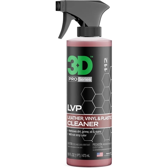 3D LVP Interior Cleaner - Removes Dirt, Grime, Grease, Oil & Stains from Leather, Vinyl & Plastic - Great for Seats, Steering Wheels, Door Panels, Dashboards - Car, Office, Home Use 16oz.