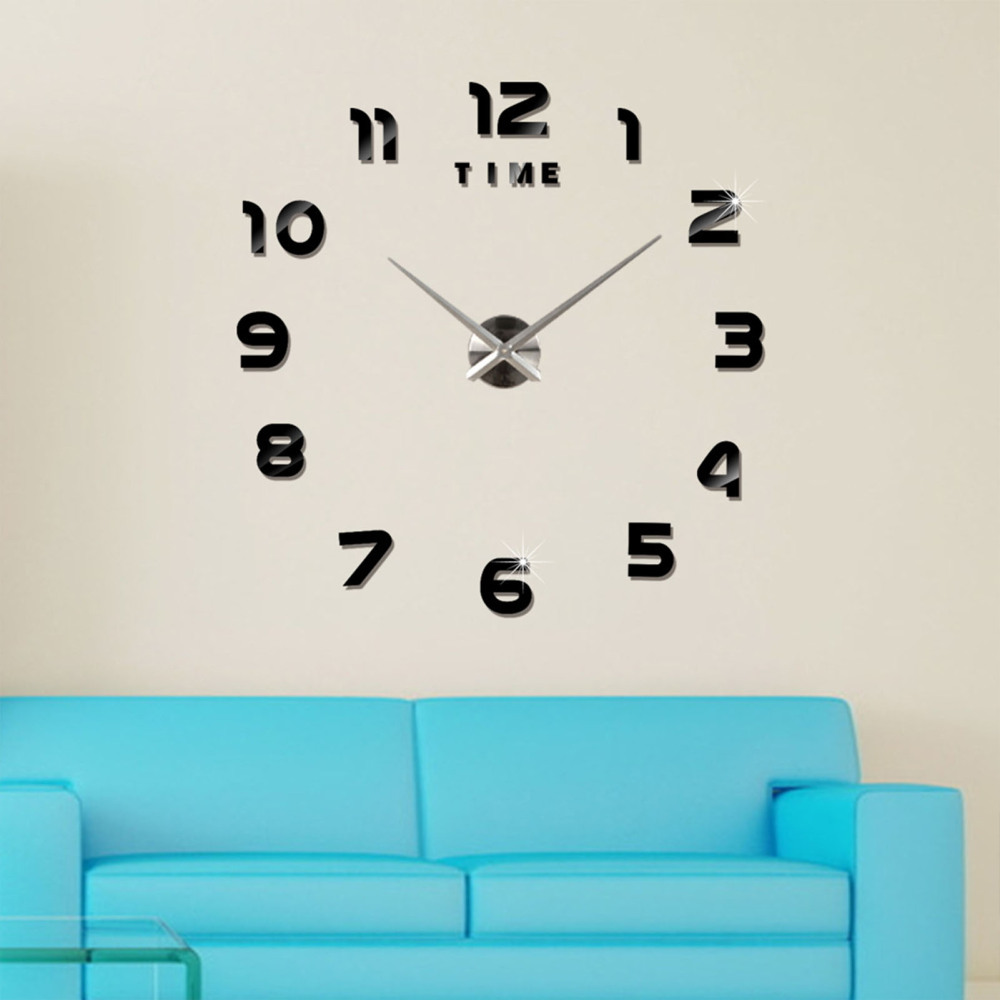 3D Large Frameless DIY Wall Clock Large Modern Design Decor Sticker DIY
