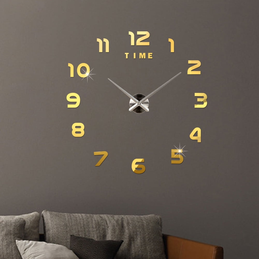 3D Large Frameless DIY Wall Clock Large Modern Design Decor Sticker DIY Wall Clock Kit