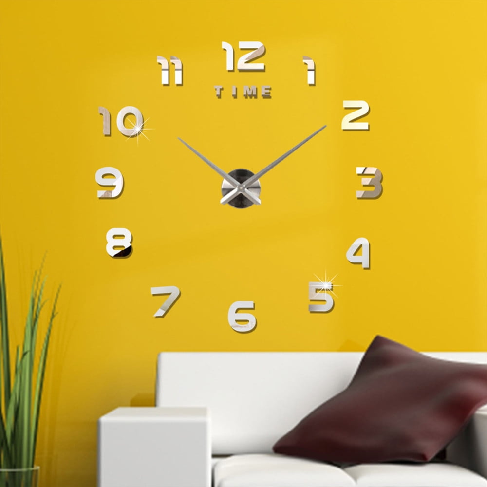 3D Large Frameless DIY Wall Clock Large Modern Design Decor Sticker DIY